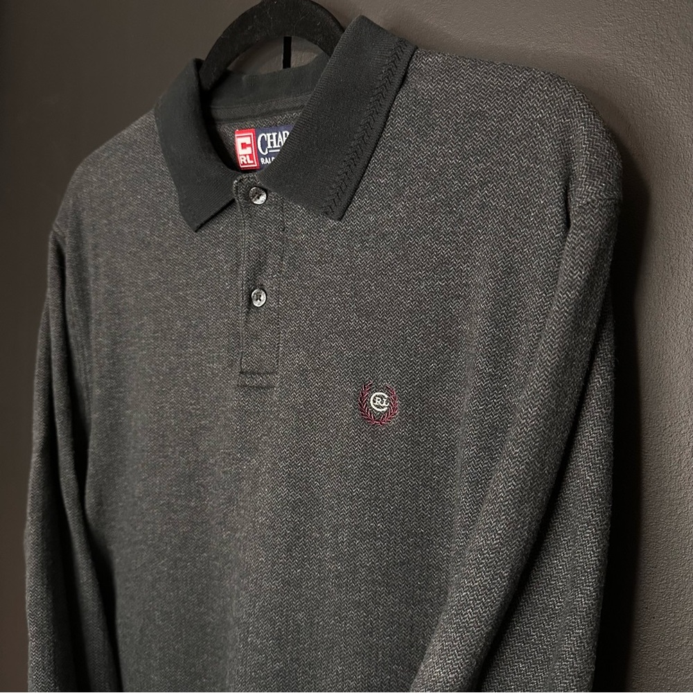 Ralph Lauren Chaps Gray Long Sleeve Polo Shirt Size Large